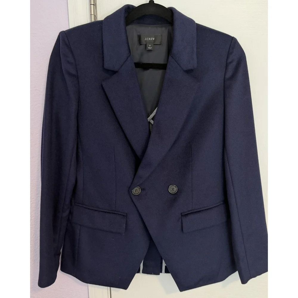 J. Crew Devon Blazer Navy Flannel Wool Blend Double Breasted Career Jacket 2